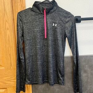 Under Armour Girls Shimmery Grey Black Pink Quarter-Zip Lightweight Pullover YLG